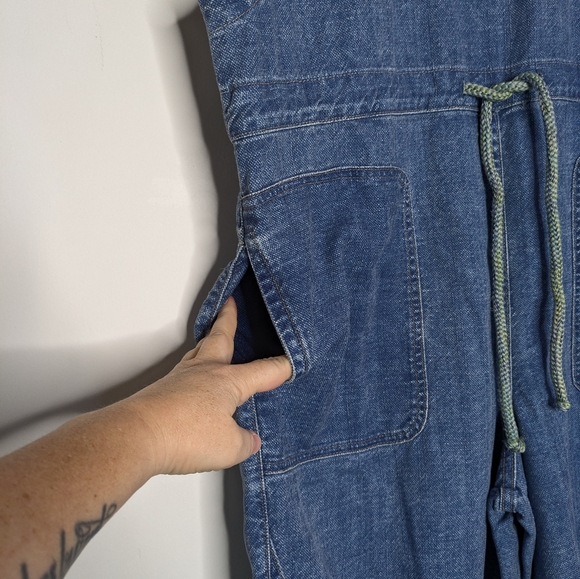 Free People We The Free Lantana Blue Denim Cropped Cotton Coveralls L - Picture 5 of 15